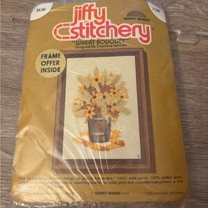 NEW Jiffy Stitchery Crewel Kit 286 Wheat Bouquet Floral Bucket 1975 Sunset 5x7